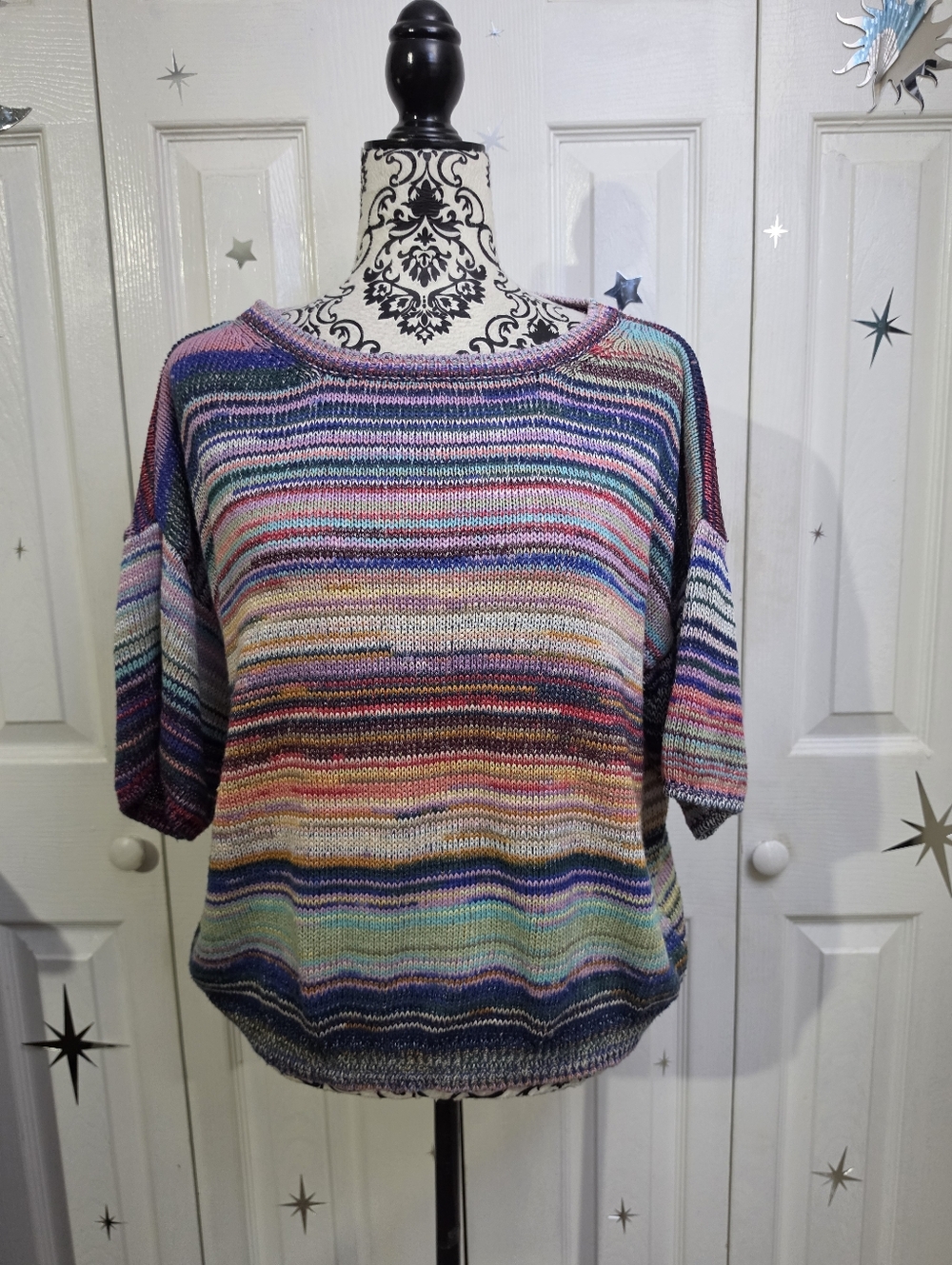 Anthropologie Bianca Rainbow Striped Short Sleeve Sweater Tee Size Medium